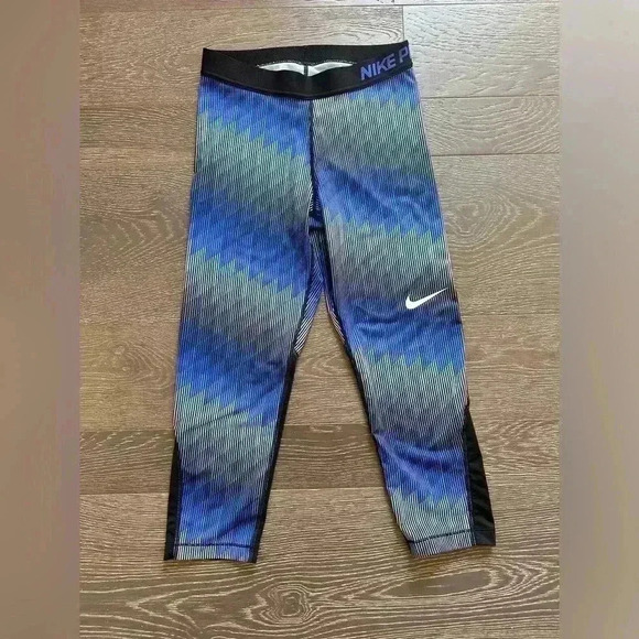 Nike Dri Fit Pro Cropped Leggings Active Performance Womens sz M Blue - Picture 1 of 5